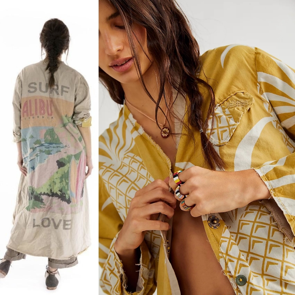 New Magnolia Pearl Emery Pineapple Coat Beverly OS trenchcoat artist smock surf - Picture 3 of 17